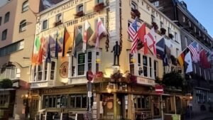 River Liffey and lively streets of Dublin, Ireland