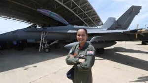 Patricia Yapp, the first Asian female MiG-29 fighter pilot, in Royal Malaysian Air Force uniform.