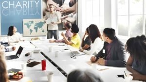 Team working on community charity or cause-based project.